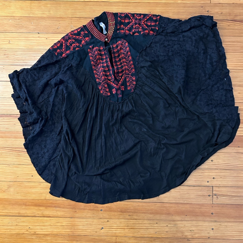 Free people Black and Red Poncho Shirt